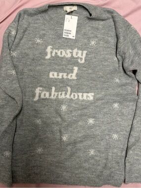 H&M Grey 'frosty and fabulous' Holiday Knit Sweater